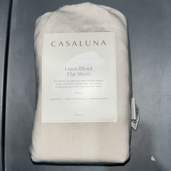 Casaluna Full Size Linen Blend Flat Sheet - Natural - Snowfall White - Picture 1 of 2